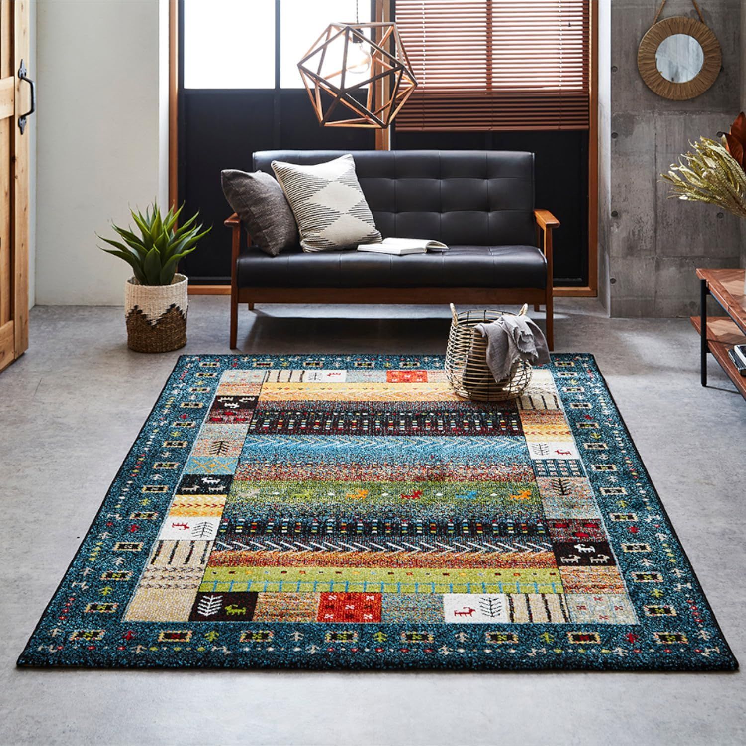 単品 イビサ ネイビー 長方形 約133×190cm 厚み 輸入ラグ 約11mm