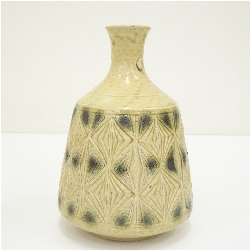 黄瀬戸　花入　茶道具 茶道具 花入れ 置用 黄瀬戸 茶筌形 加藤芳右衛門作 : 茶道具