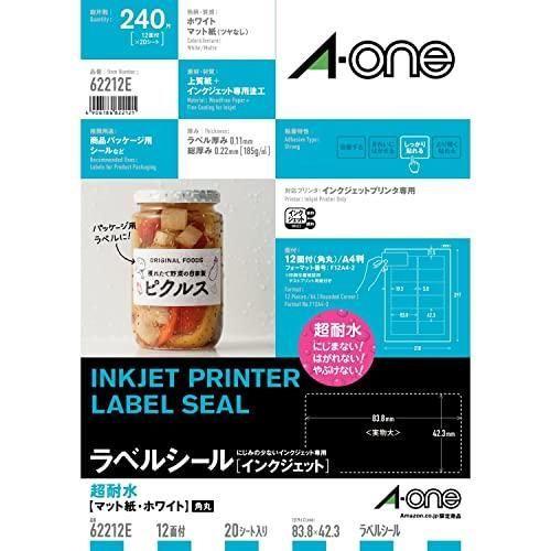エーワン ラベルシール インクジェット 超耐水 マット紙 12面 20シート 62212E