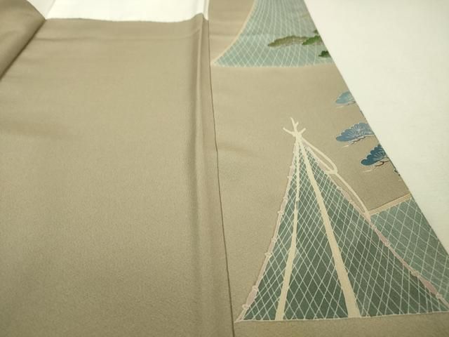 平和屋本店■極上　十日町　加賀草木友禅の第一人者　田村哲彦　訪問着　網干松文　枯野色地　逸品　未使用　DZAA5632kh5 平和屋本店□極上 十日町 加賀草木友禅の第一人者 田村哲彦 訪問着