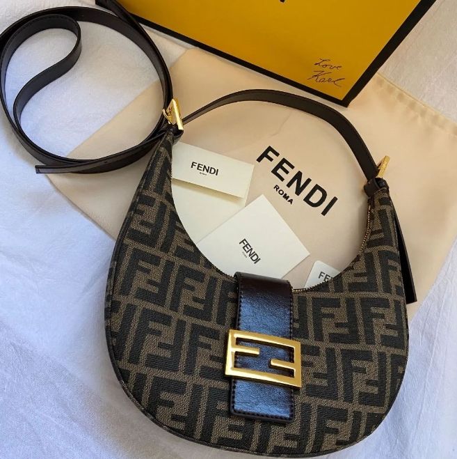 FENDI フェンディ ズッカ ハンドバッグ マンマバケット ハーフムーン キャンバス ブラウン