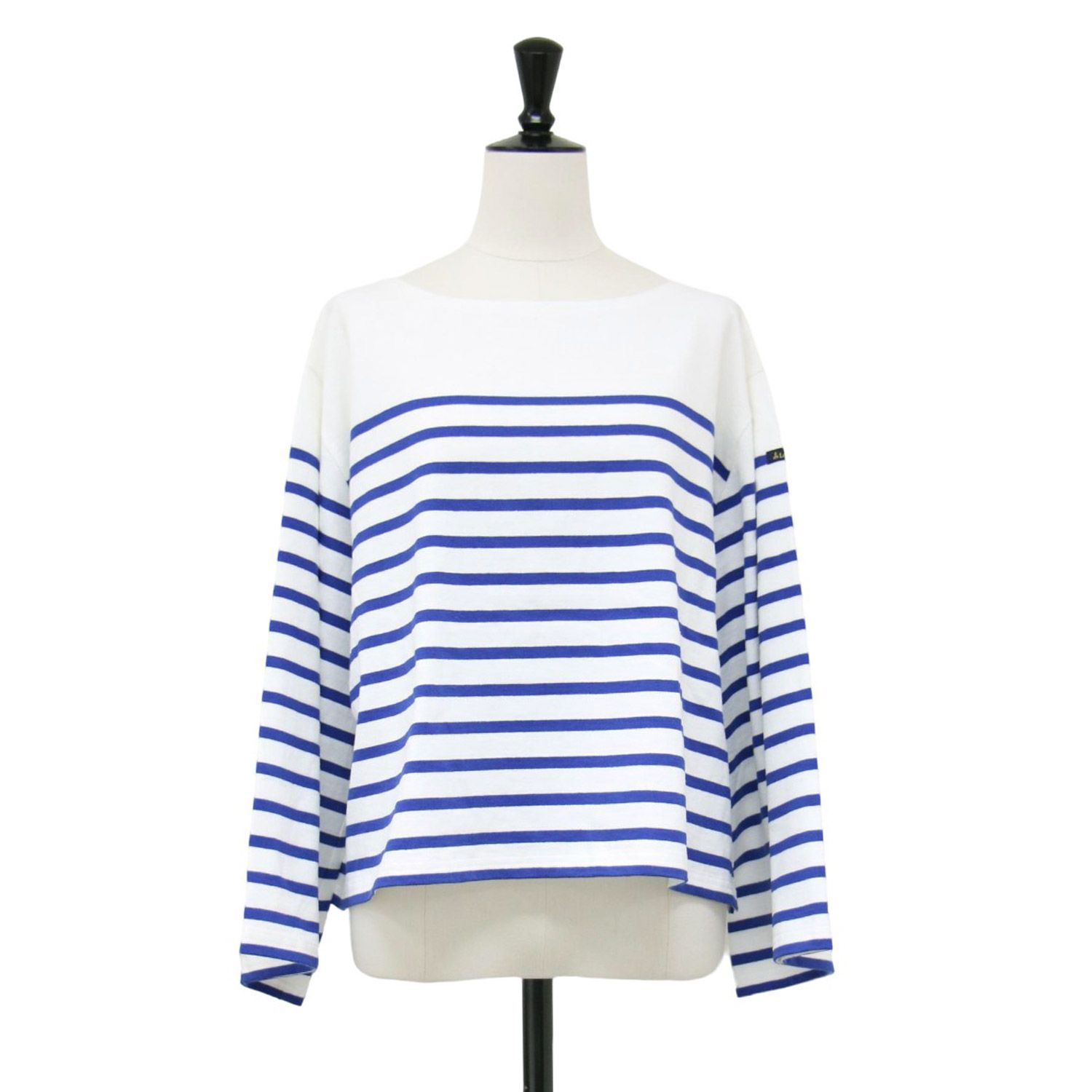 Le minor ルミノア Tシャツ ホワイト ブルー サイズ T1 S ワイドスリーブ ボーダー バスク シャツ | MIGNON COPAIN 長袖 ロングスリーブ コットン | フランス製 | トップス カットソー レディース