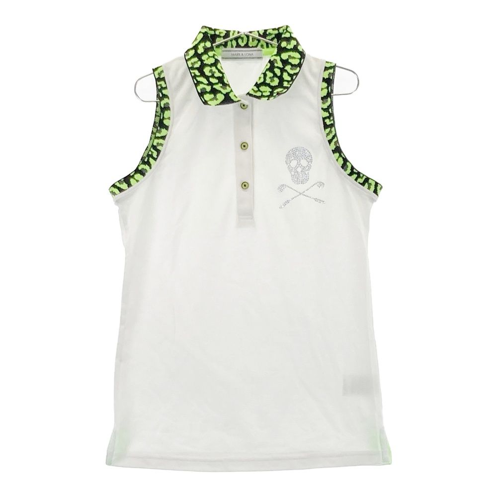 サイズ S MARK-LONA マークアンドロナ ノースリーブポロシャツ レオパード柄 ホワイト系 240101538085 ゴルフウェア レディース ストスト