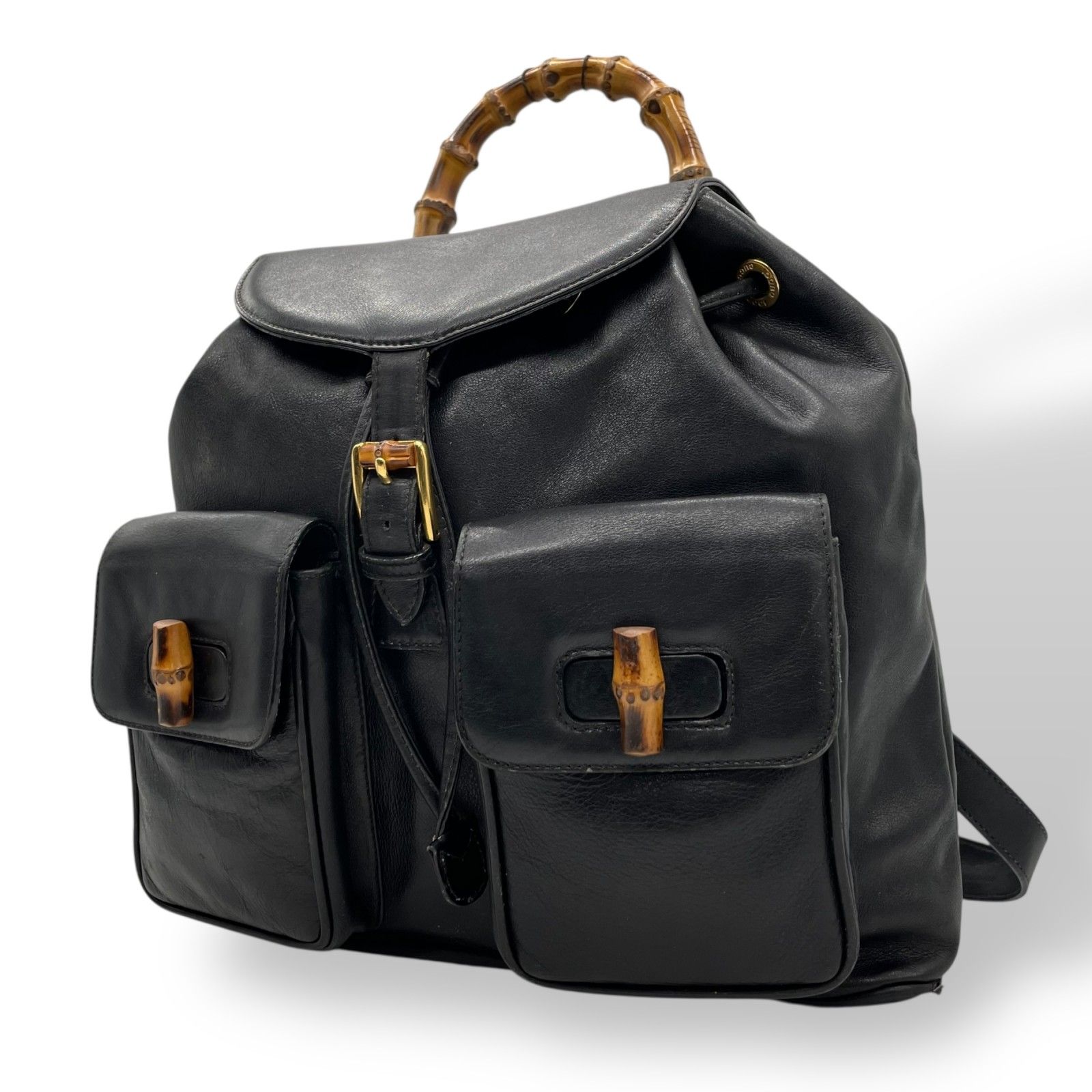 GUCCI オールドグッチ リュック バンブーハンドル オールレザー 黒 GUCCI - 極 美品 GUCCI グッチ オールドグッチ ヴィンテージ