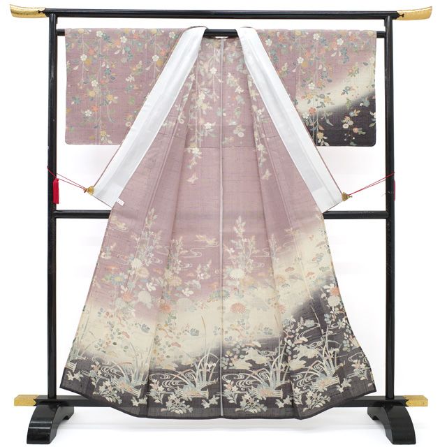 ks734 着物 正絹 訪問着 お洒落 しょうざん生紬 茶屋辻