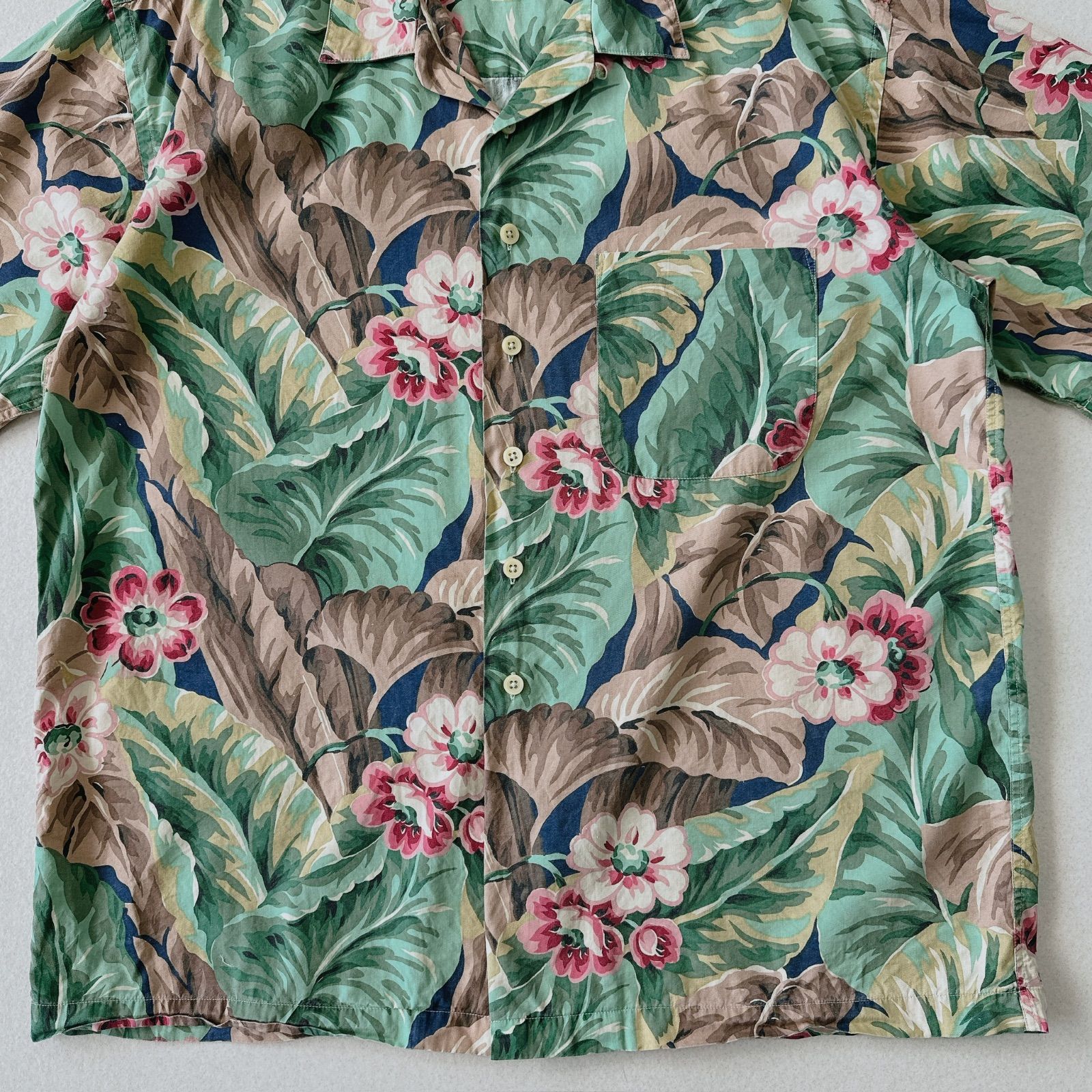 90s J-CREW 巨人タグ アロハシャツ ボタニカル柄 オープンカラー