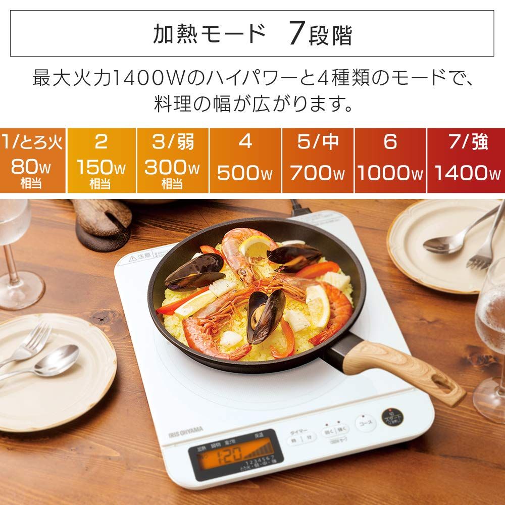 アイリスオーヤマ IHクッキングヒーター 1口 液晶付き 1400W ワイド液晶 吹きこぼれ防止自動温度調整 IHコンロ 卓上 7段階火力調整 IHCT71W ホワイト ホワイト 1 IHコンロ単品 WWW_KANDAIZUMI_COM