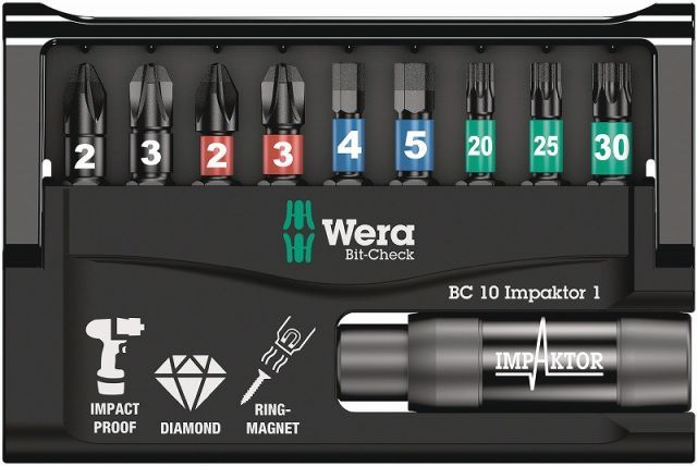 Wera1 4インパクトドライバービットセット10点セット IMPAKTORダイヤモンド コーティングBit-Check10 IMPACTOR1 057680