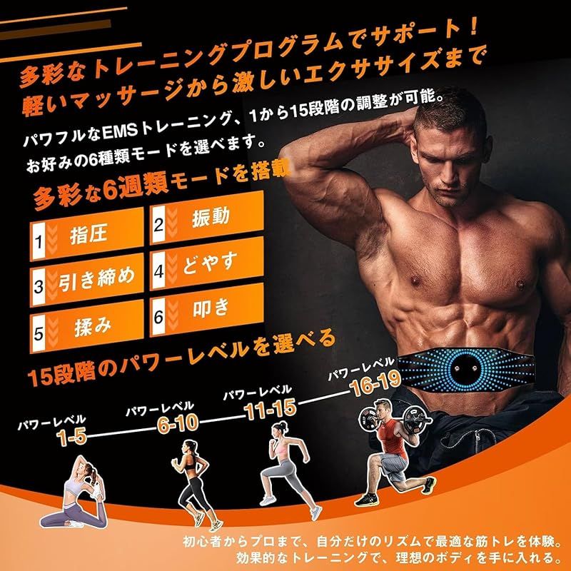 新着商品】EMS 腹筋ベルト ジェルシート不要 腹筋パッド 液晶表示 USB