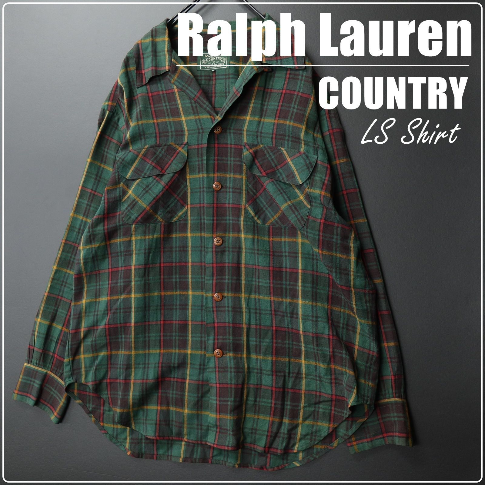 90s Vintage US古着☆Ralph Lauren ラルフローレン 長袖 開襟シャツ 