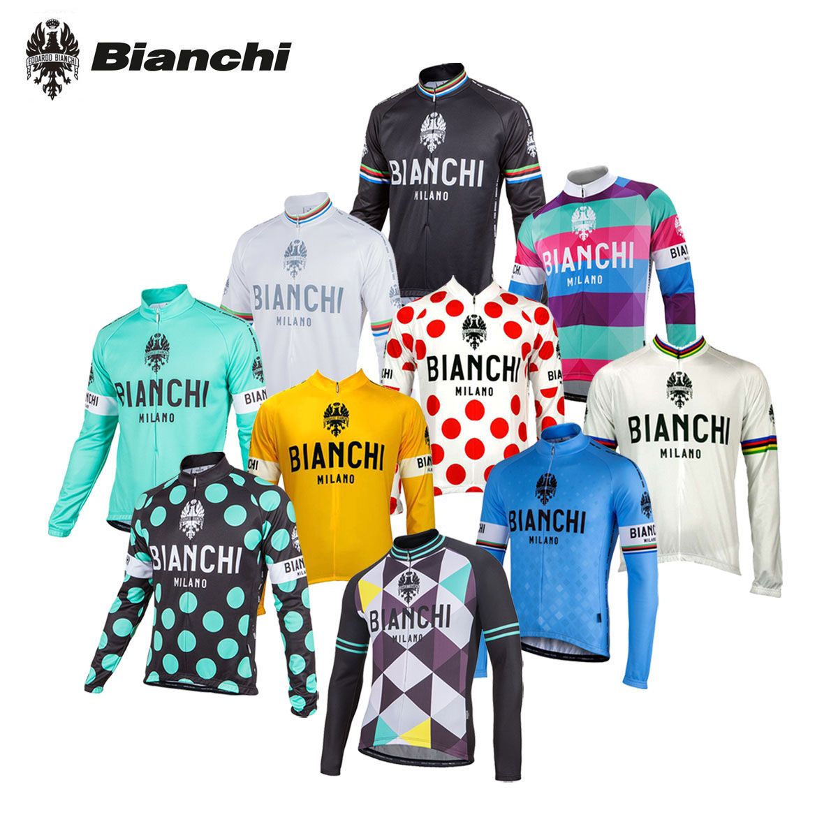 【新品未使用】Bianchi ビアンキ サイクルジャージ 160〜170cm長袖 BIANCHIl ビアンキ サイクルジャージ秋冬兼用裏起毛長袖セット