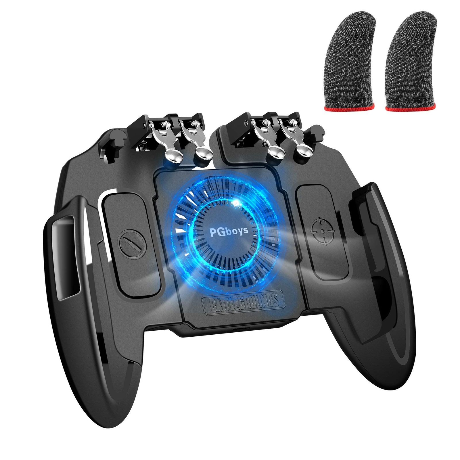 【新着商品】andriod ios 各種ゲーム対応 射撃ボタンスマホ 高感度 冷却ファン付き 冷却ゲーム6本指操作可能 コントローラー iphone USB充電(指サック2個入り) 使命召 codモバイル mobile pubg 荒野行