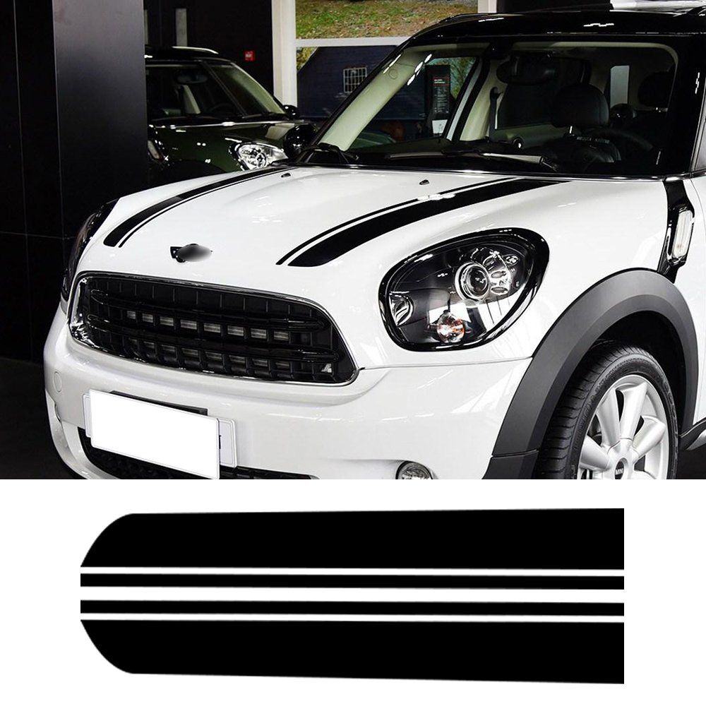 ボンネットレーシングストライプエンジンカバービニールステッカー BMW Mini Cooper Countryman R60 2010-2016用 (グロスブラック) 