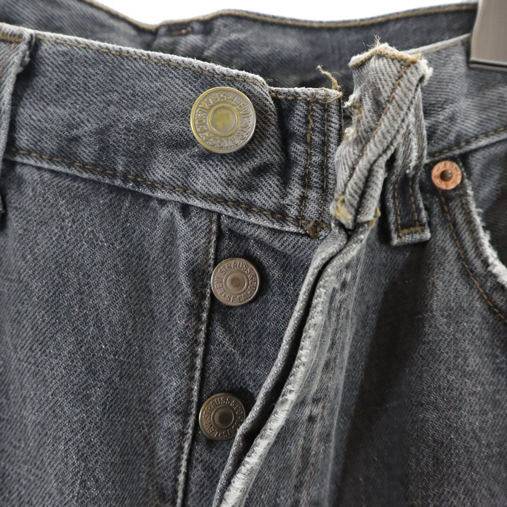 リーバイス 90s 501 USA製 後染め ブラック ストレートデニムパンツ W30 グレー Levi’s ボタンフライ メンズ リーバイス 90s 501 USA製 後染め ブラック ストレートデニムパンツ