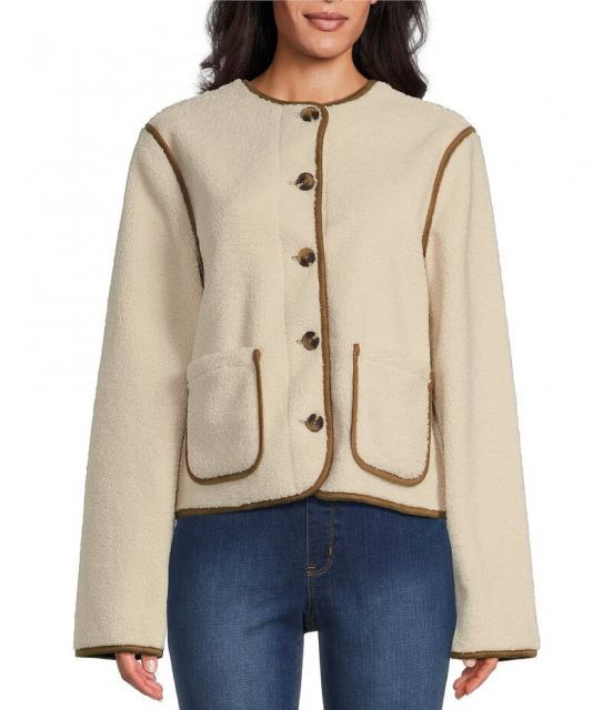 【送料無料】 ウエストバウンド レディース コート アウター Reversible Collarless Button Front Jacket Cream