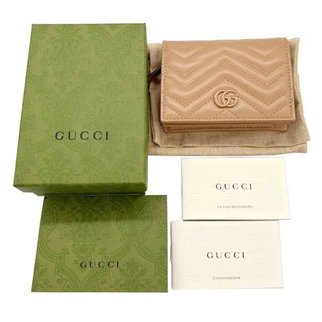 GUCCI グッチ GGマーモント ダブルG カードケース ウォレット 466492 AABZK ローズベージュ レザー 二つ折り コンパクト財布 ミニ 財布 レディース - メルカリ