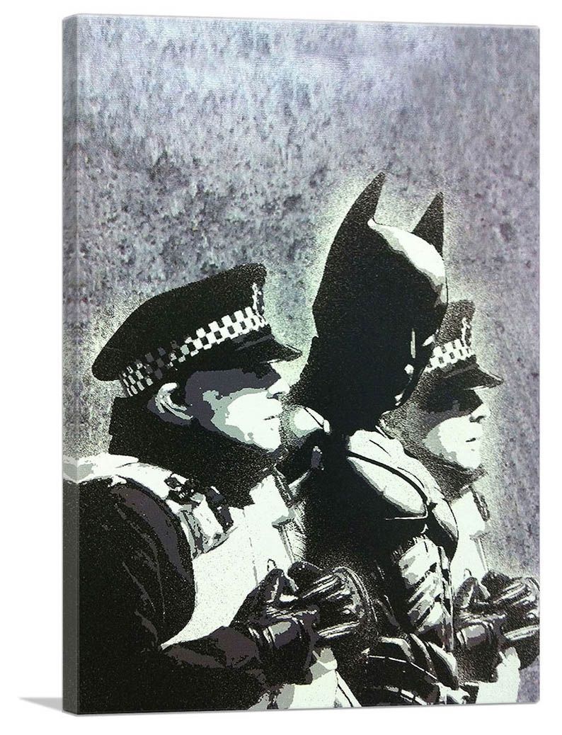 バンクシー アートパネル Mサイズ BANKSY Banksy「バットマン逮捕/Batman Arrest」キャンバスジークレ 発送目安15～20営業日