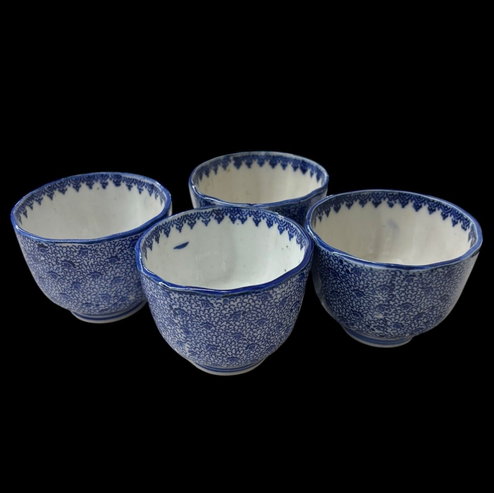 4客セット】古伊万里 微塵唐草 湯呑み 染付 茶器 茶碗 茶道具 器