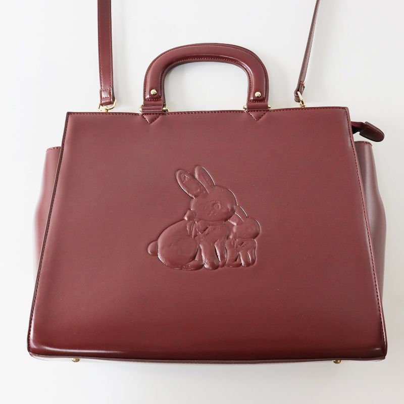 美品 フランシュリッペ franche lippee おやこうさぎかちっとBAG/ボルドー ウサギ ショルダーバッグ【2400013671835】