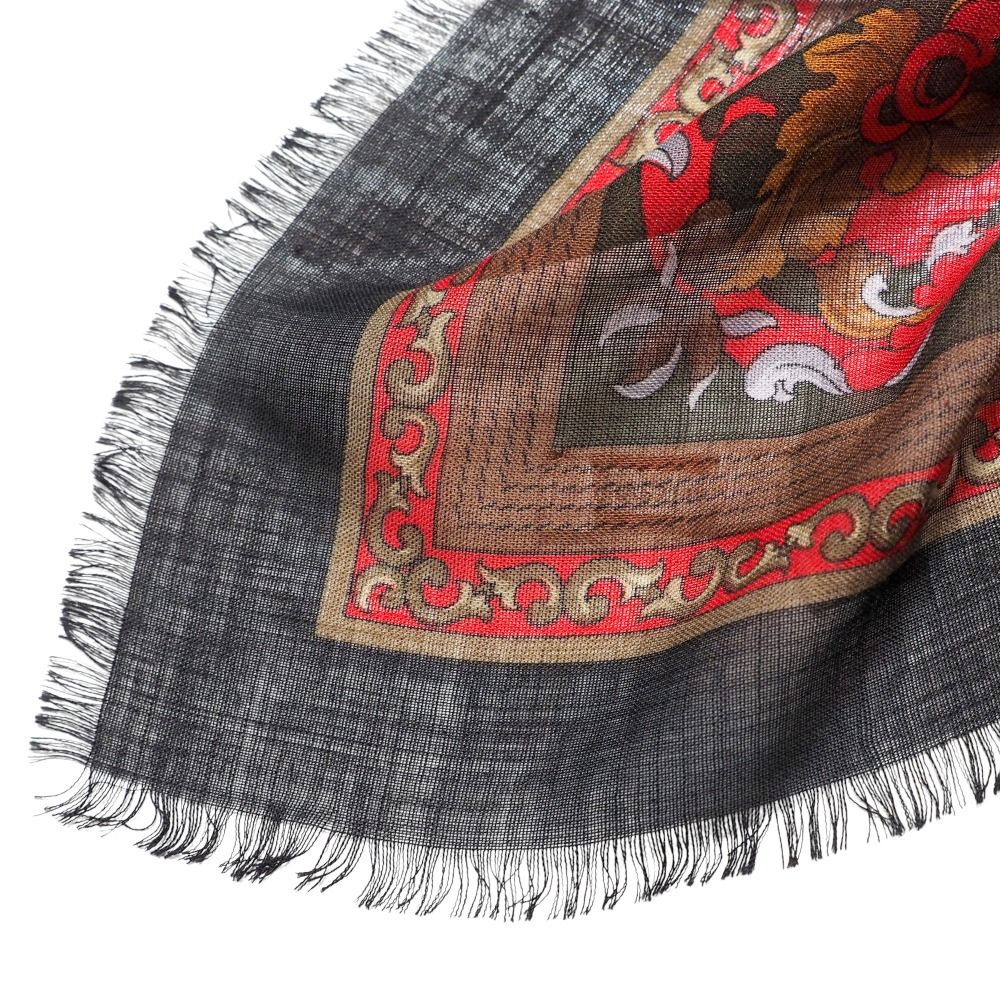 LOEWE シルク 大判ストール緑・ピンク・グレー140✕140 LOEWE