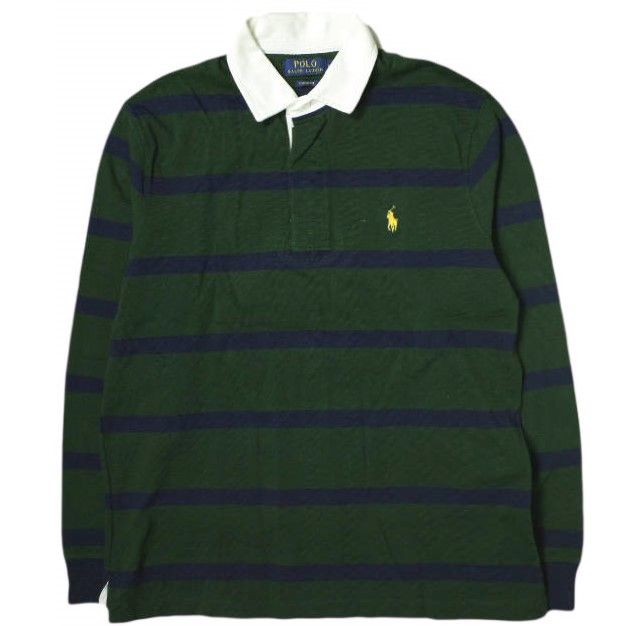 POLO RALPH LAUREN ポロ・ラルフローレン CLASSIC FIT RUGBY SHIRTS ポニー刺繍 ボーダーラガーシャツ M GREEN/NAVY 長袖 ポロシャツ トップス g18112
