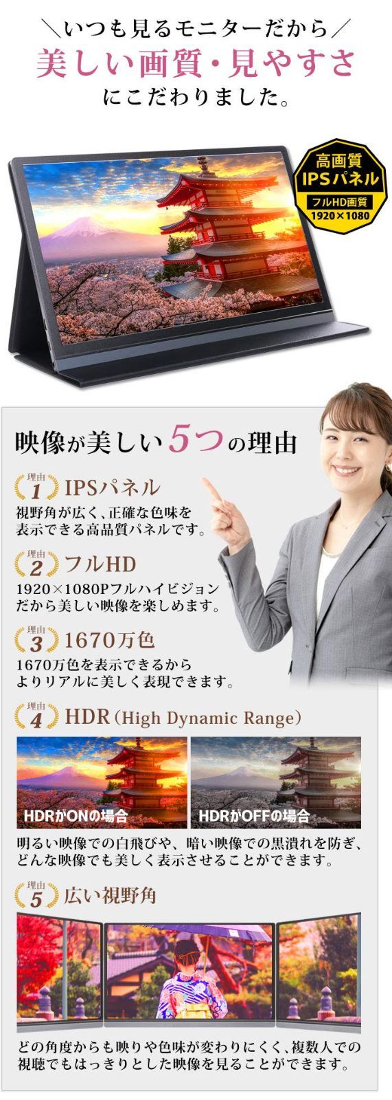 モバイルモニター フルHD 13.3インチ WT-133H2-BS-