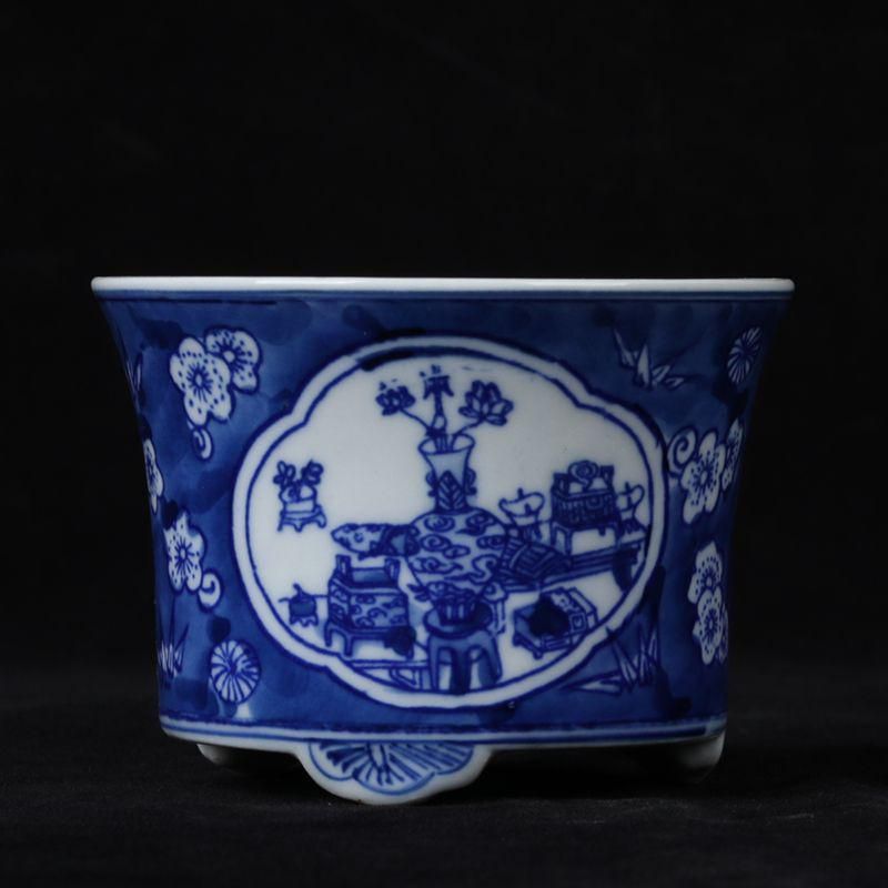 盆山水図青花磁栽鉢 山野草鉢 多肉植物 植木鉢 小品大品盆栽鉢 陶器鉢置物 盆山水図青花磁栽鉢 山野草鉢 多肉植物 植木鉢 小品大品
