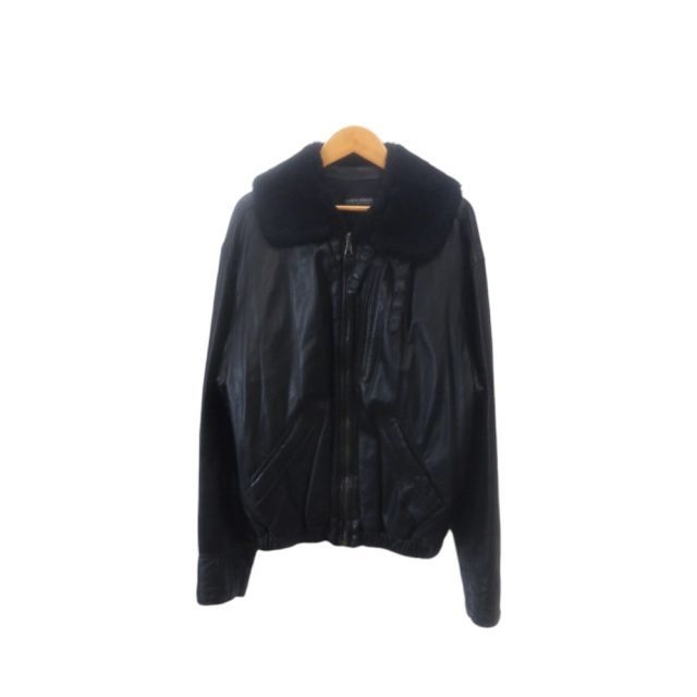 美品1990s giorgio armani leather ma1ジャケット Vintage 1990's GA Giorgio Armani Jeans Leather Black Jacket