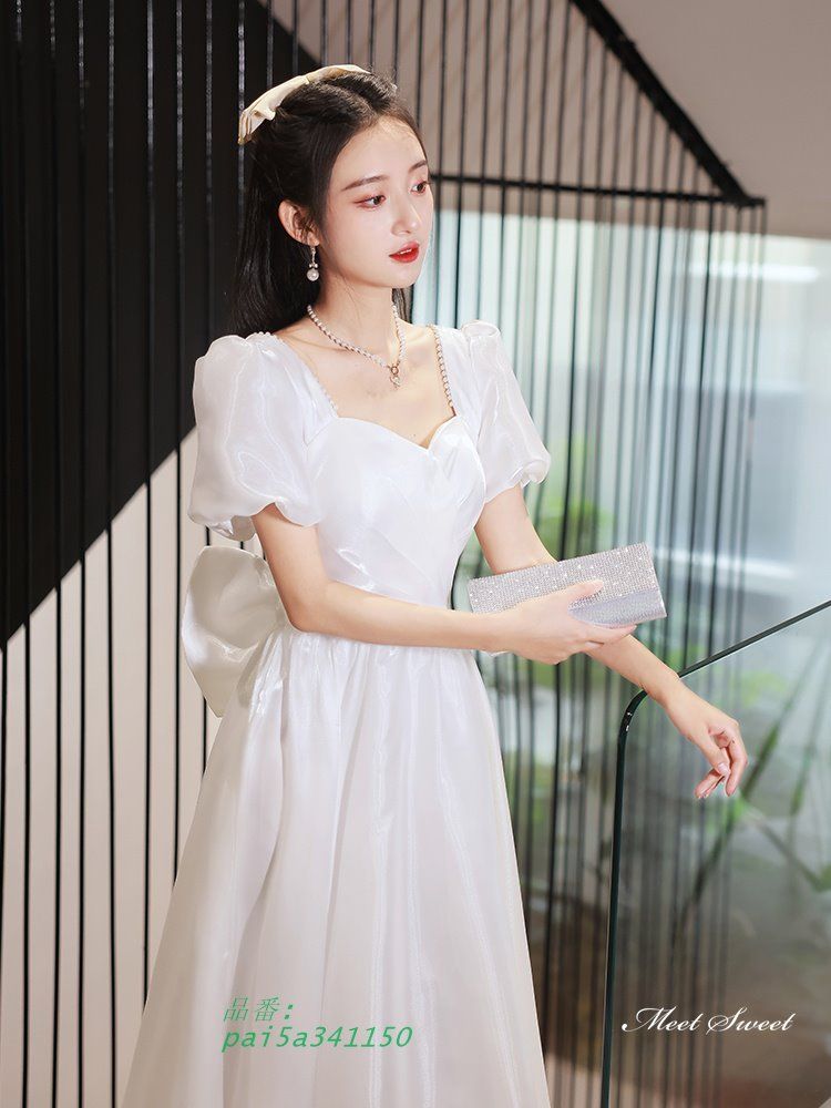 ウェディングドレス ミニドレス パフスリーブ オーガンジー パーティードレス カクテルドレス 二次会 ウエディングドレス ブライダル 前撮り 結婚式 花嫁 pai5a341150 MAAHADDERANG_COM