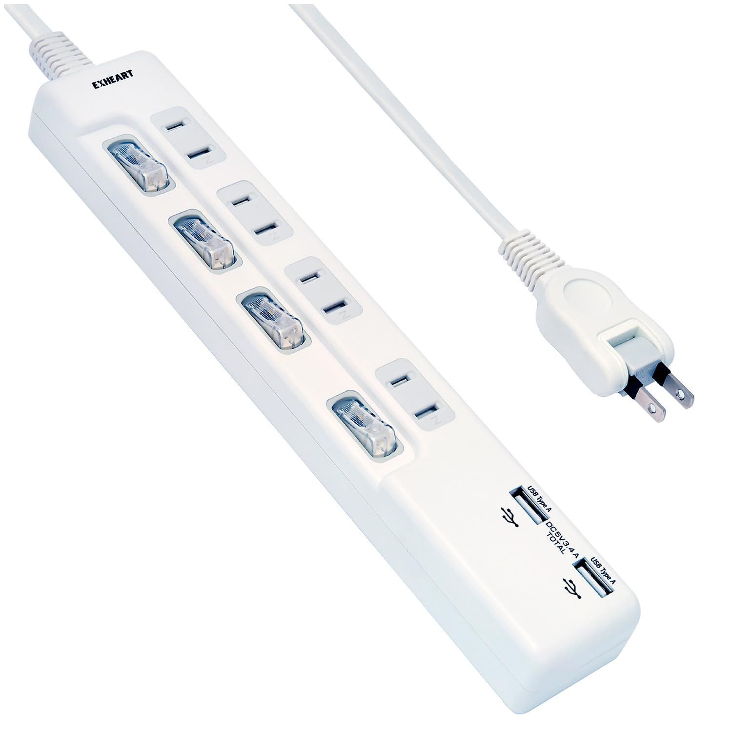2 ⁄ EXHEART (AC USBポート付電源タップ 5m USB : 1.5m（集中スイッチ