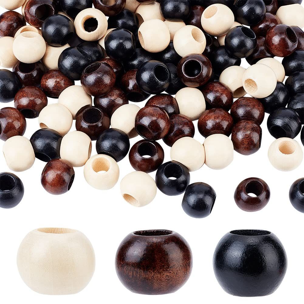 木製ボールスペーサービーズ ルースウッドビーズ アクセサリーパーツ 樽形 ラウンド木ビーズ ウッドビーズ クラフトビーズ 大穴ウッドビーズ 天然木製ビーズ ジュエリー 120個3色 OLYCRAFT