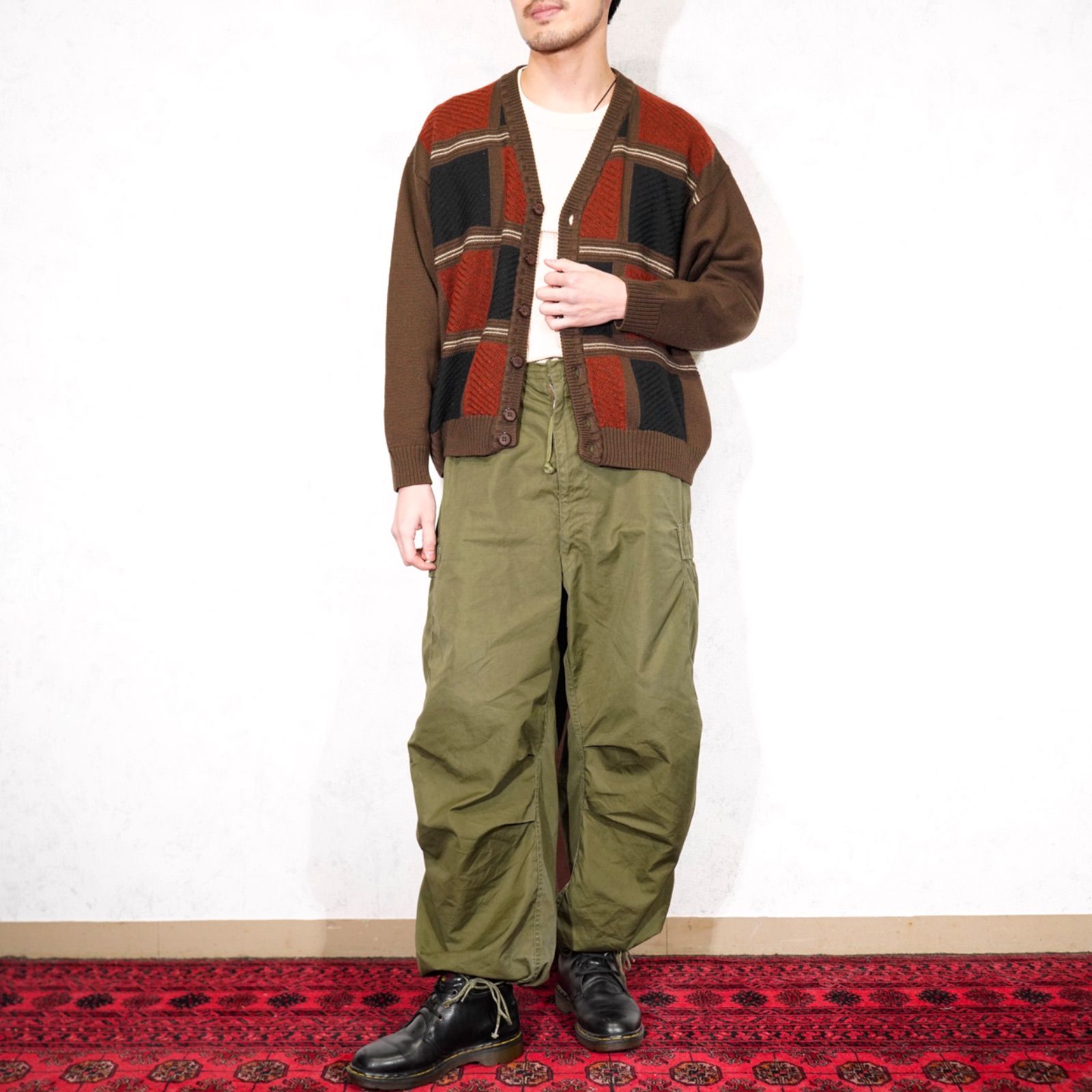 USA VINTAGE BLOCK CHECK PATTERNED DESIGN KNIT CARDIGAN|アメリカ古着ブロックチェック柄デザインニットカーディガン CAMPINGPARCCENTRAL_COM