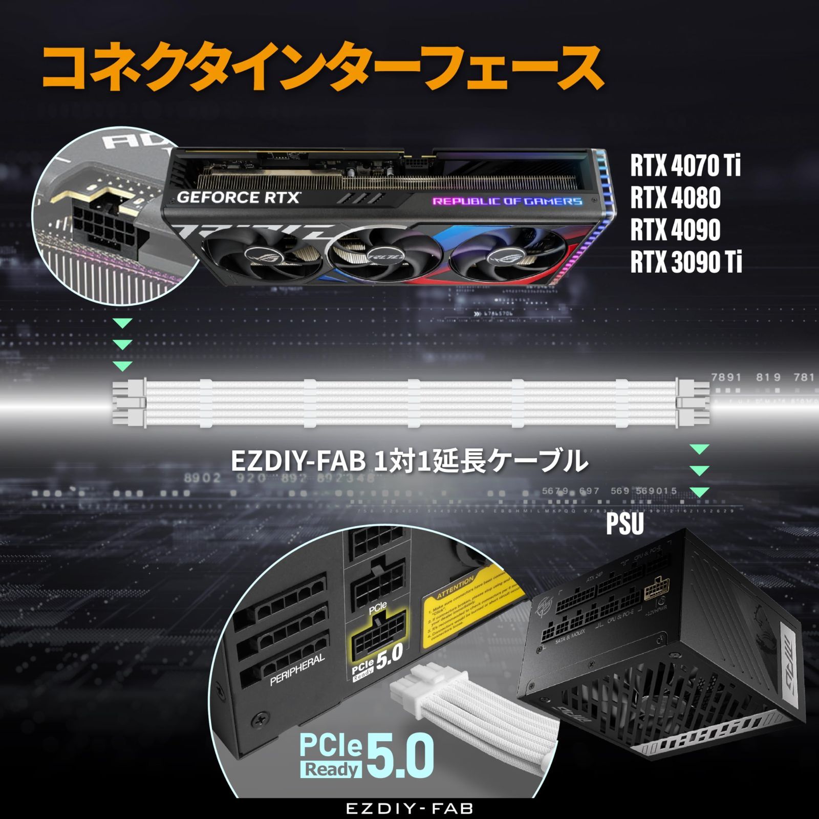 【人気商品】To オス 16 ピン (12+4)オス ピン Gen 5 (12+4) 電源ユニット用 ケーブル PCIe 、16 5.0 コネクタ、RTX PSUケーブル 3090Ti 4070Ti 電源専用 4080 4090用 16AWG 12VHPWR