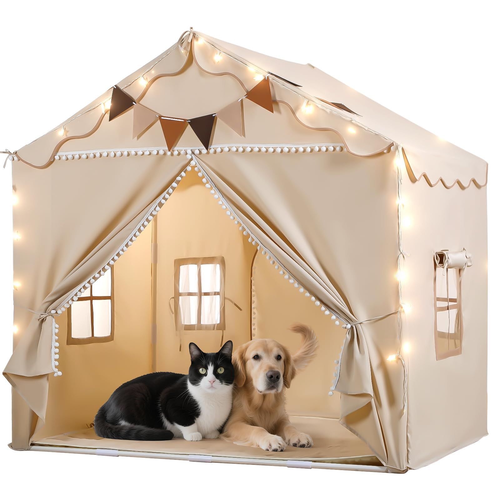 窓付き LEDライト 組み立て簡単 ダブルドア 肌に優しい素材 秘密基地 広い空間 おもちゃ 室内テント 子供遊びテント お城 男の子 誕生日 折りたたみ プレゼント 女の子 ギフト 室内 入園お祝い EagleStone ES84 キッズテント