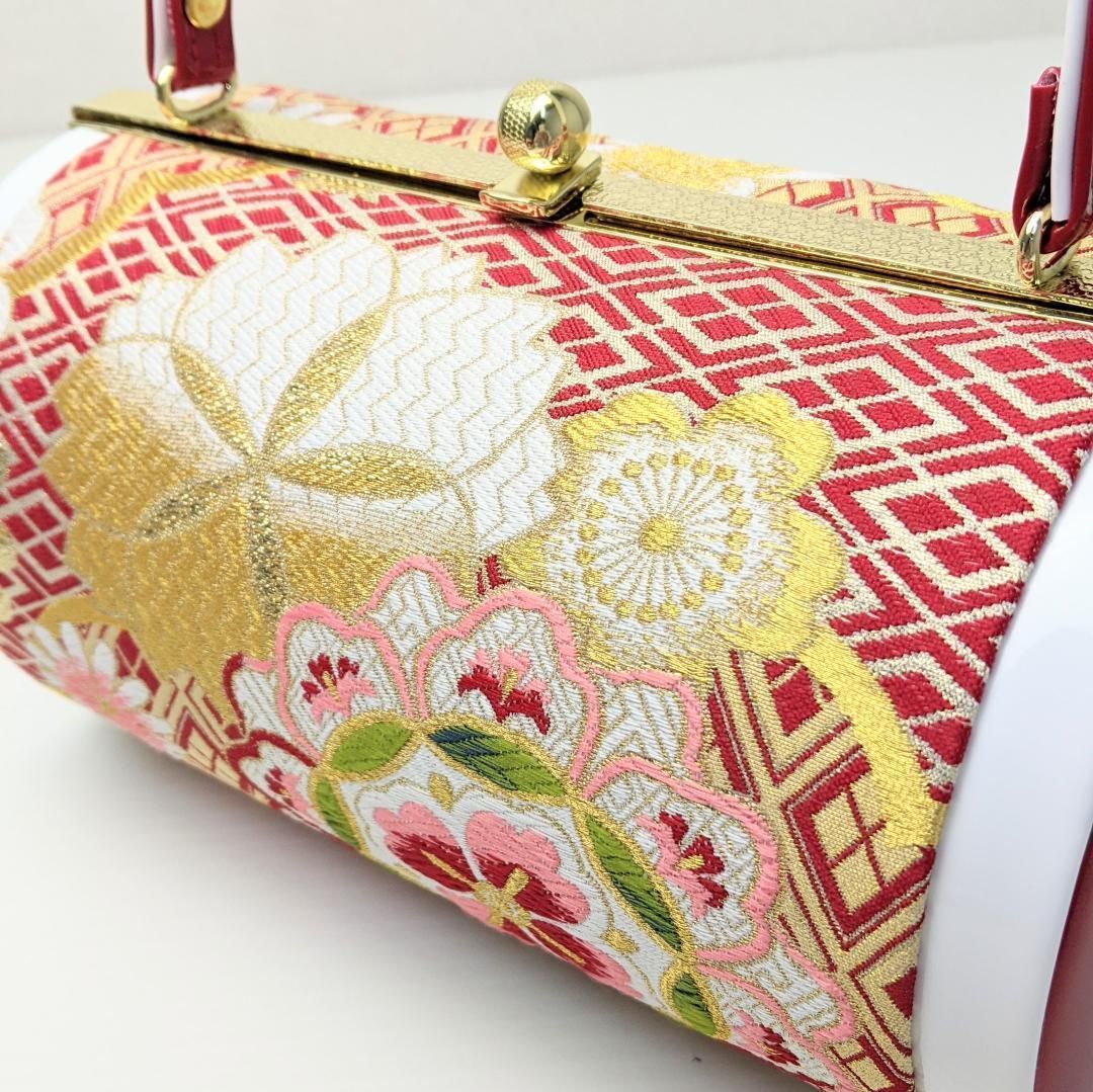 和装 草履バッグセット 振袖用 帯地 赤×白 Lサイズ 三枚芯 w43-1 和装 草履バッグセット 振袖用 帯地 赤×白 Lサイズ 三枚芯 w43-