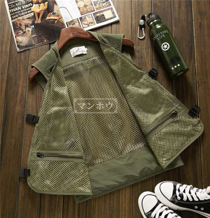 Garments Engineered カーキフィッシングベスト S メンズ レディース フィッシングベスト カーキ 緑 人気 多機能