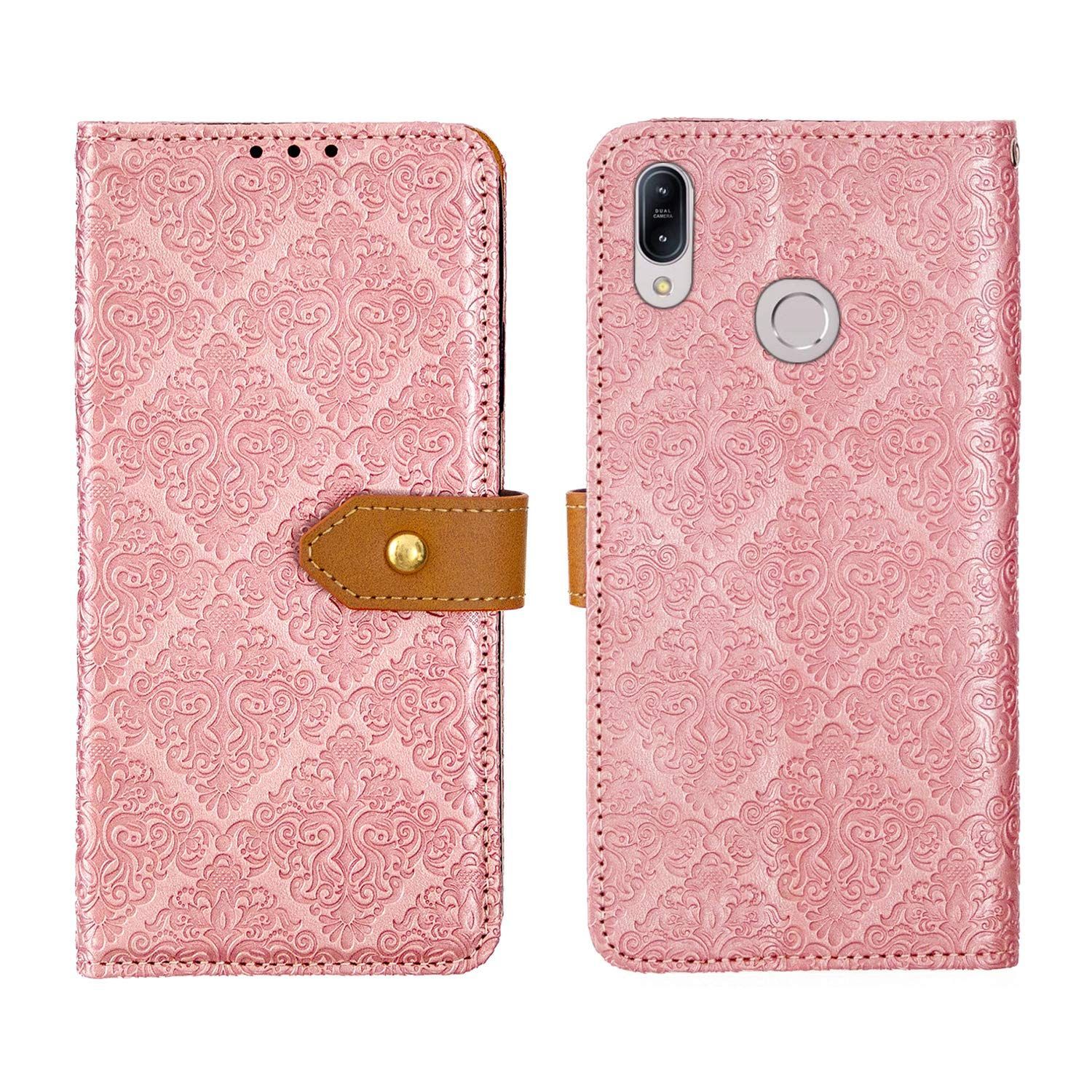 【在庫セール】スタンド機能 ストラップ付き マグネット式 スマホケース (ローズ