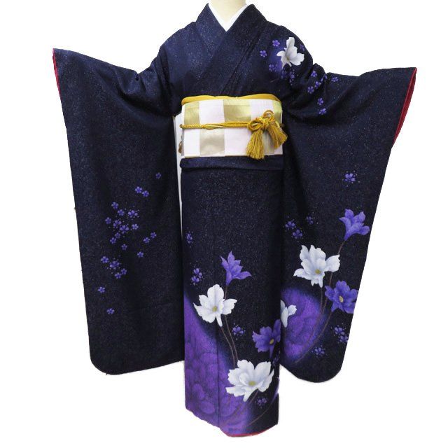 振袖 着物 中古 リサイクル 正絹 袷 フォーマル 花模様 銀通し