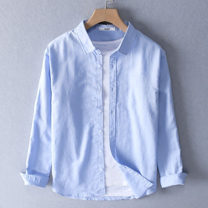 長袖シャツ 春夏 リネンシャツ 新品 メンズ Tシャツ 綿麻 ワイシャツ 上品 スリム 無地 カジュアル 色 サイズ選択可