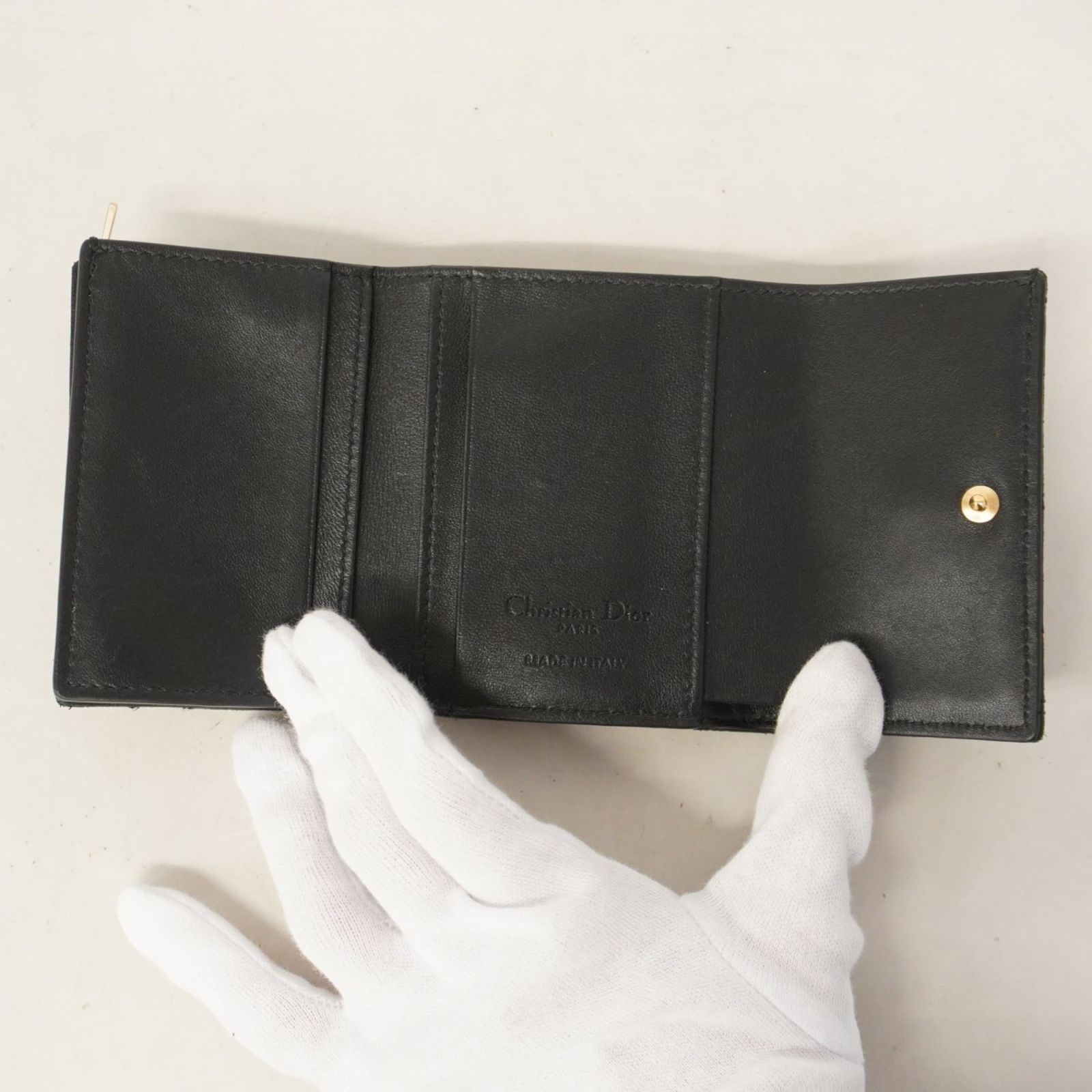 Christian Dior カナージュ ディオール三つ折り財布 ブラック My Dior ディオール 財布 三つ折り マイディオール ハイビスカス