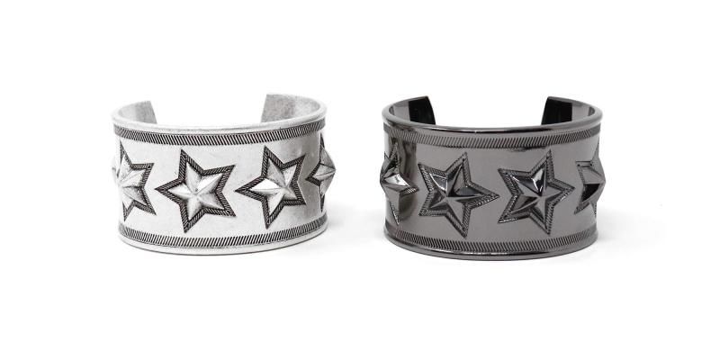 H.N.Z] 真鍮 スタースタッズ デザイン バングル ブレスレット シルバー