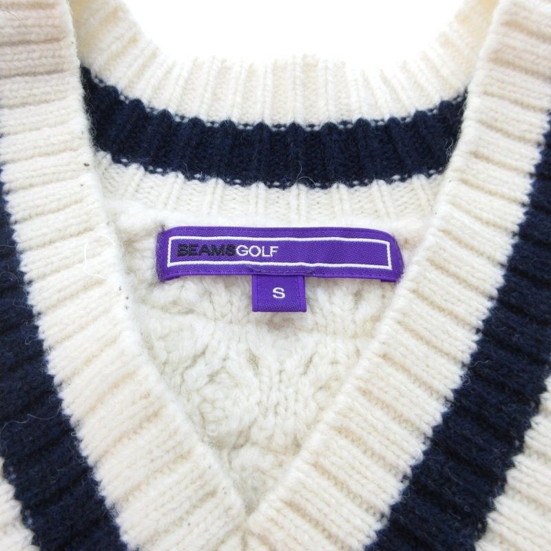 BEAMS GOLF ビームスゴルフ 長袖Vネックケーブルニット ネイビー系 L  