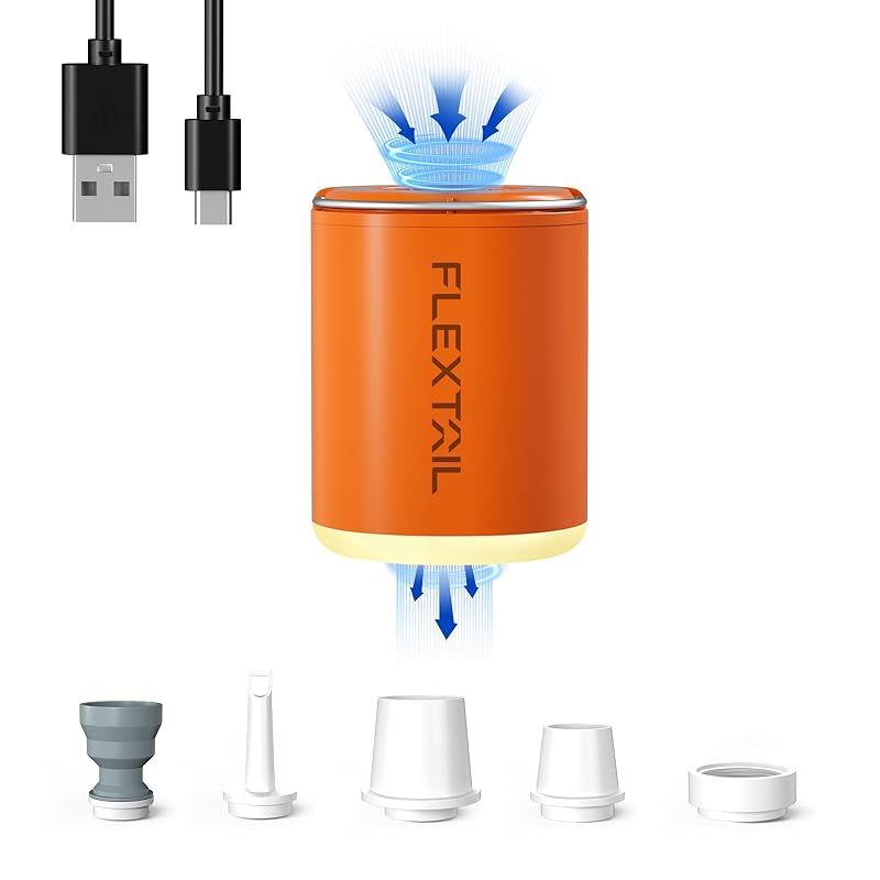 FLEXTAILGEAR Tiny Pump 2X エアポンプ 電動ポンプ 携帯ポンプ 4kPa気圧 1300mAh USB充電式 照明ライト付き テントライト キャンプライト 空気入れ 空気抜き 浮き輪 インフレーターマット エアマット キャンプマット 1