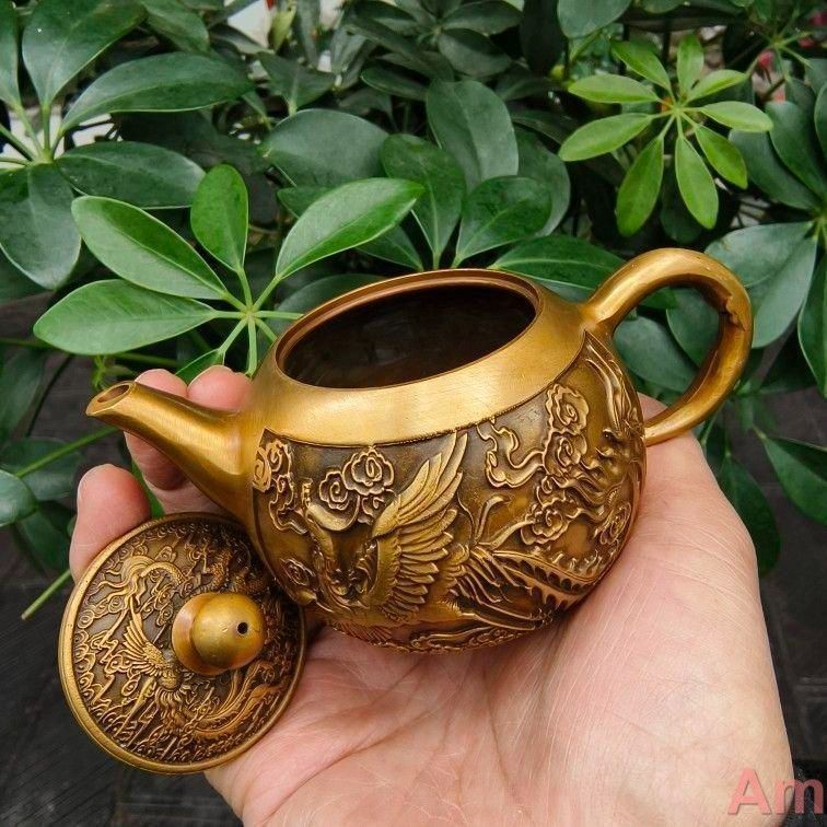 銅器 浮彫龍鳳茶壺 酒壺 茶道具 装飾品 工芸品 置物 - メルカリ