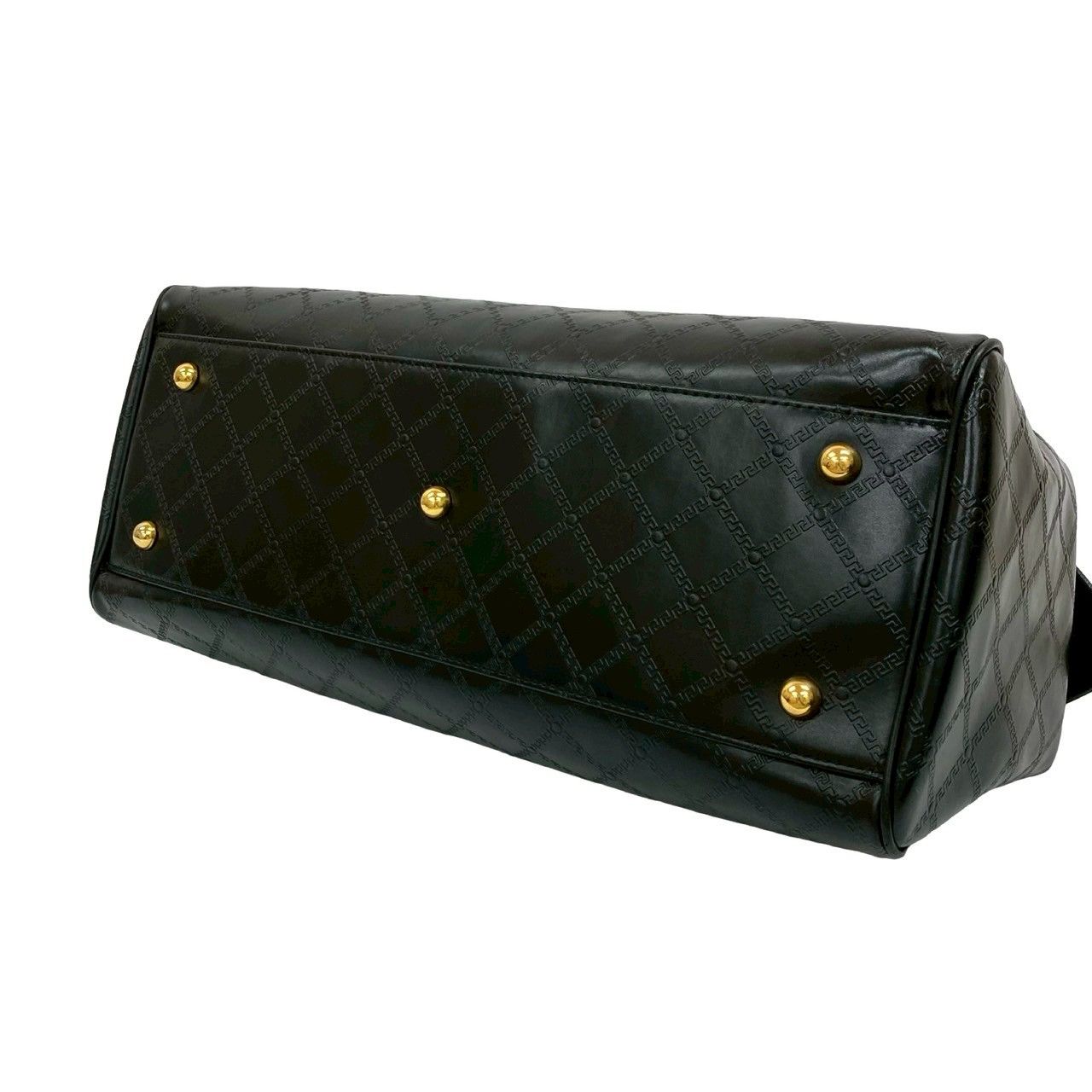 極 美品 VERSACE ヴェルサーチ サンバースト ロゴ 金具 レザー 本革