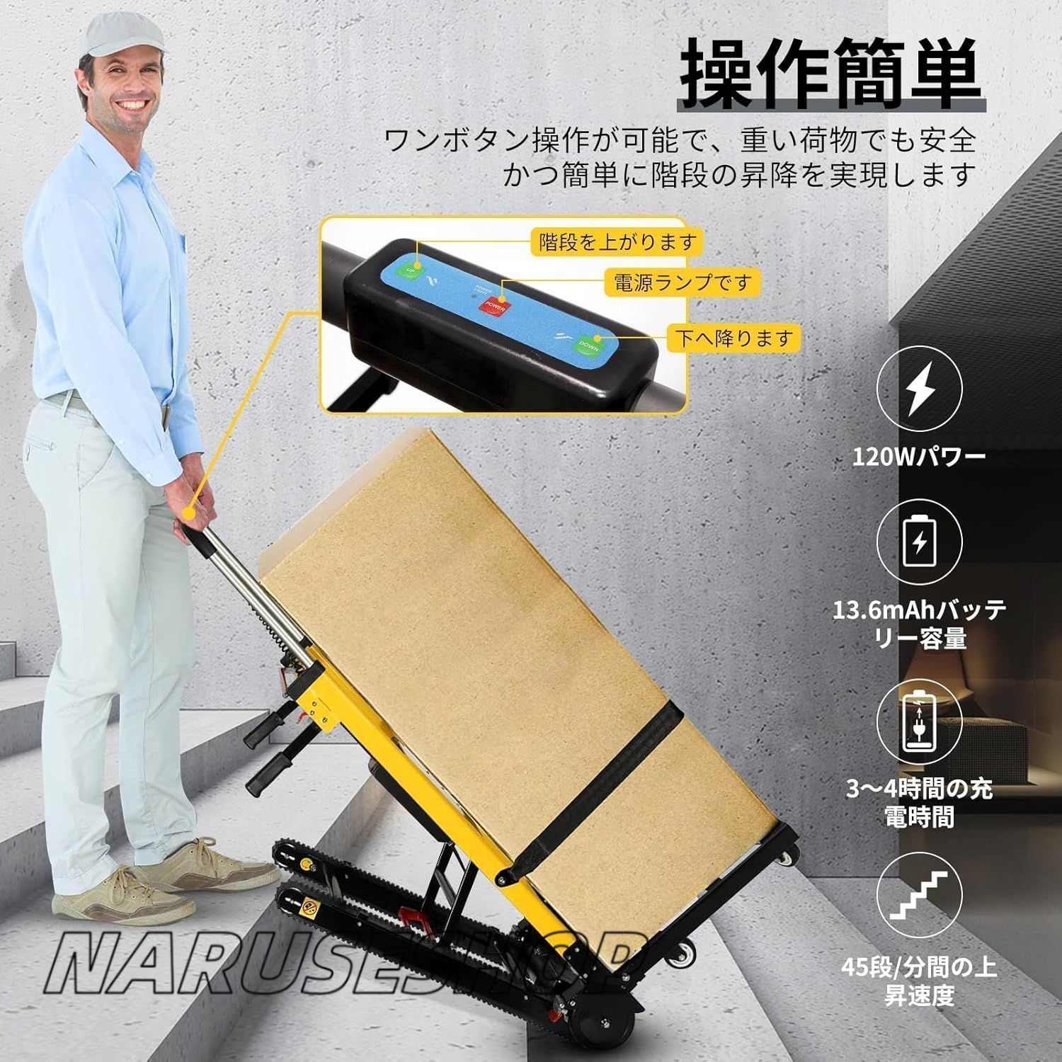 重い荷物を運んで階段を上り下りするのに適