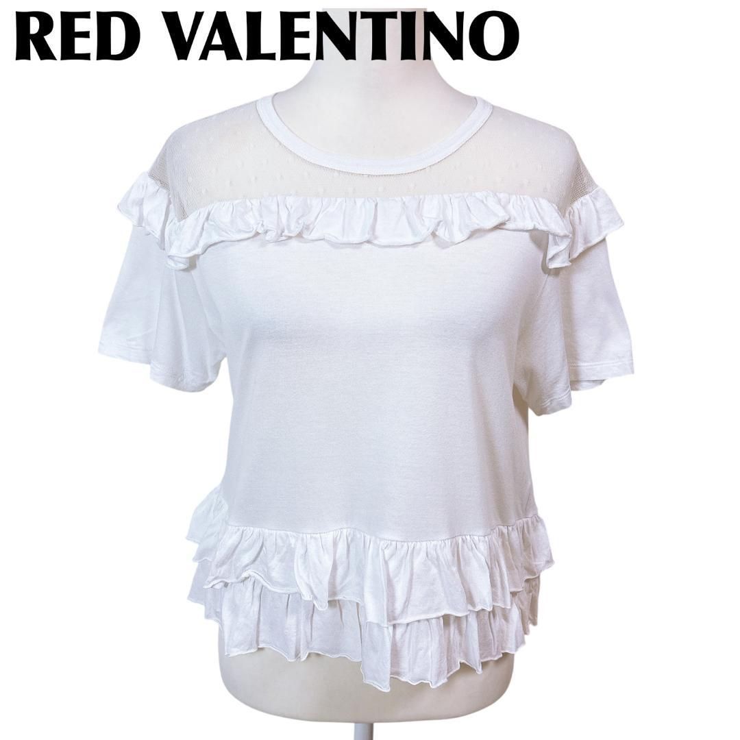レッドヴァレンティノ レース半袖カットソー フリル 肩シアー S