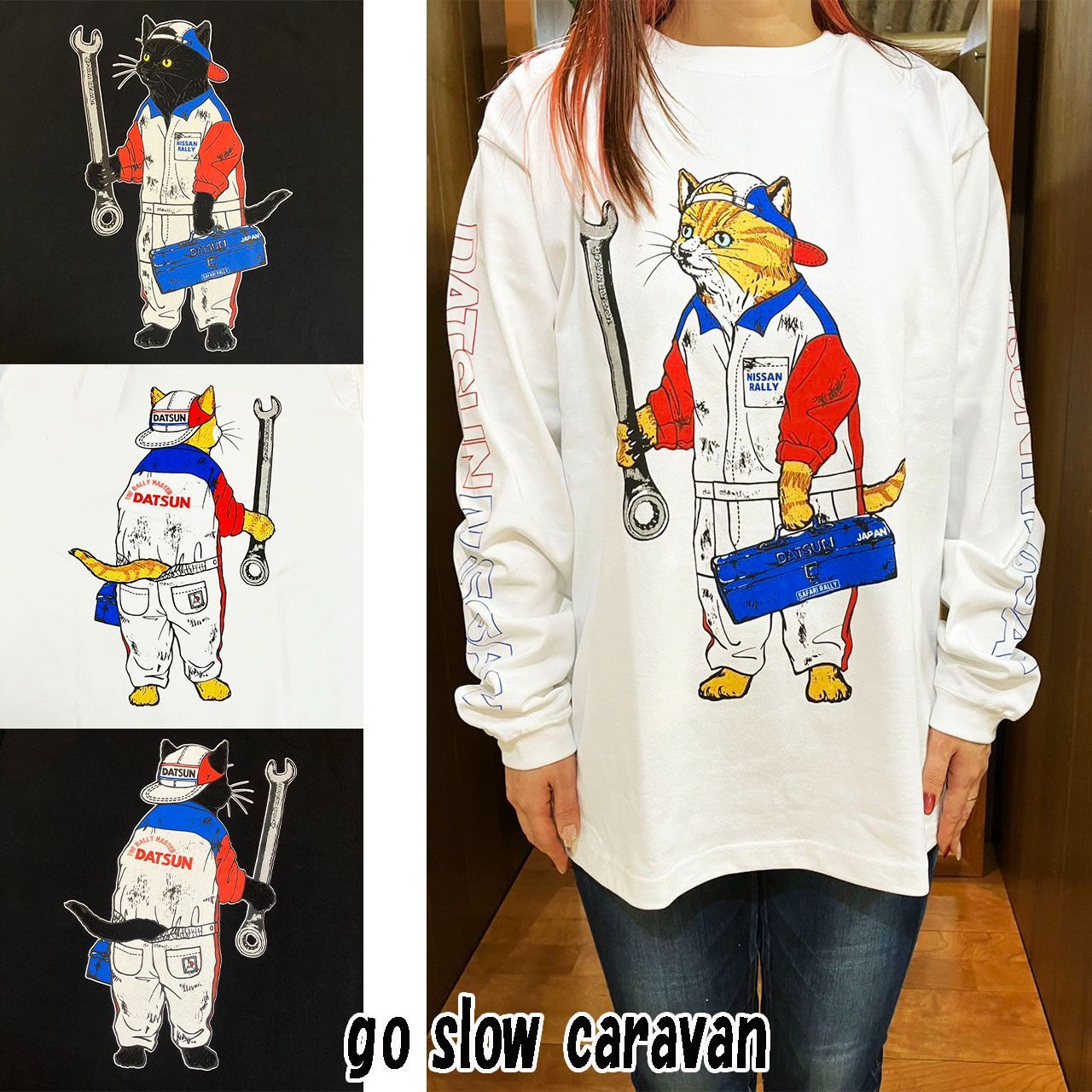 NISSAN × go slow caravan 超ヘビー USA/C RALLY メカニック 猫 ロング 
