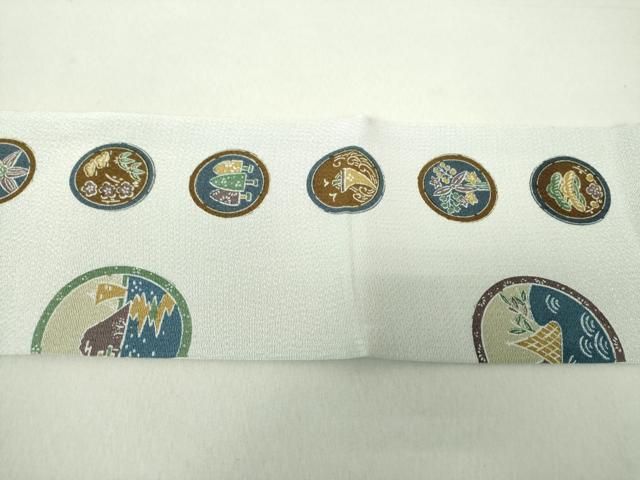 平和屋着物●九寸名古屋帯　手描き　魚　カレイ　鬼しぼ縮緬　正絹　逸品　未使用　DAAU5956ps 平和屋着物○九寸名古屋帯 手描き 魚 カレイ 鬼しぼ縮緬 正絹 逸品