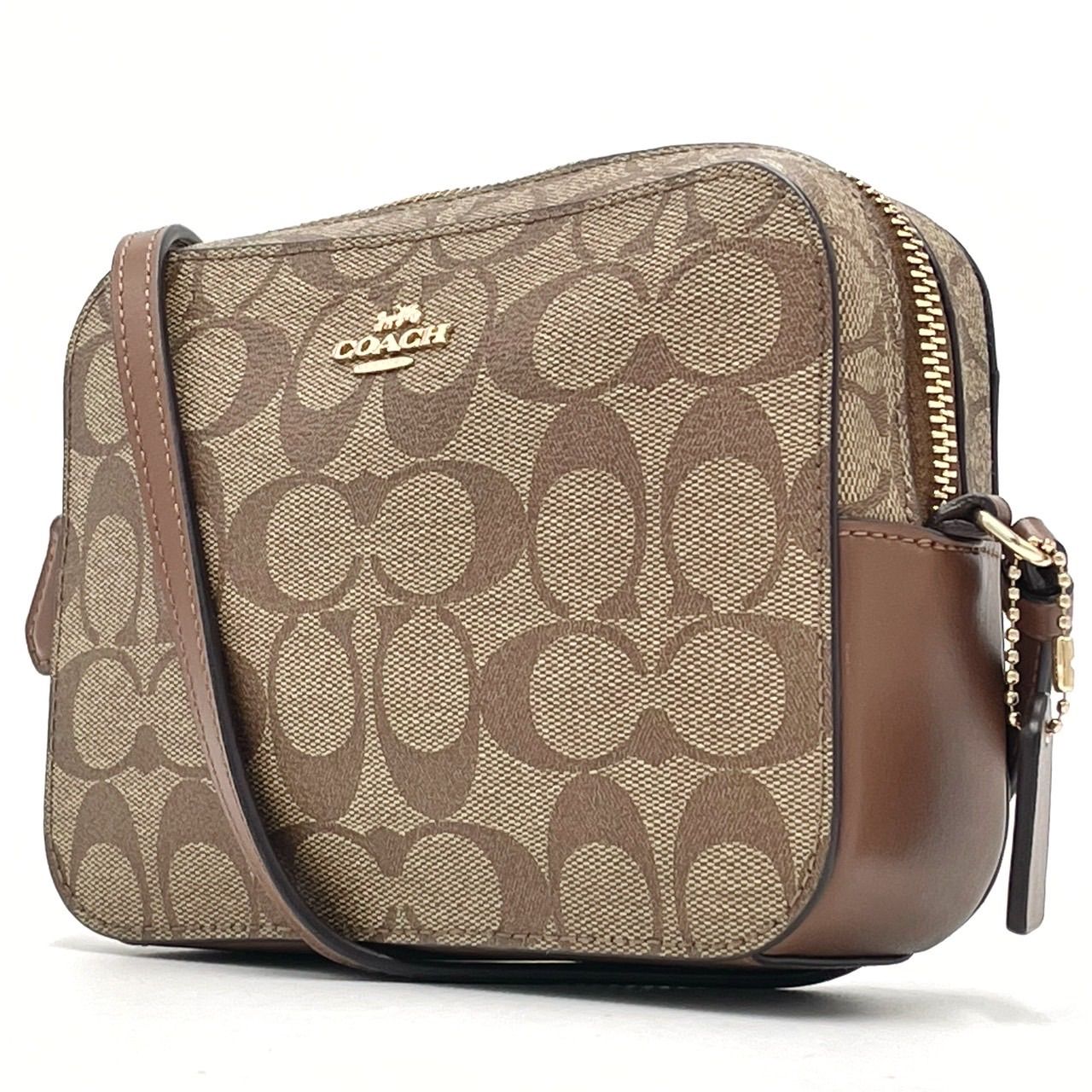 COACH メッセンジャーバッグ ブラウン系 シグネチャー　PVCレザー　美品 美品】COACH コーチ シグネチャー メッセンジャーバッグ PVC